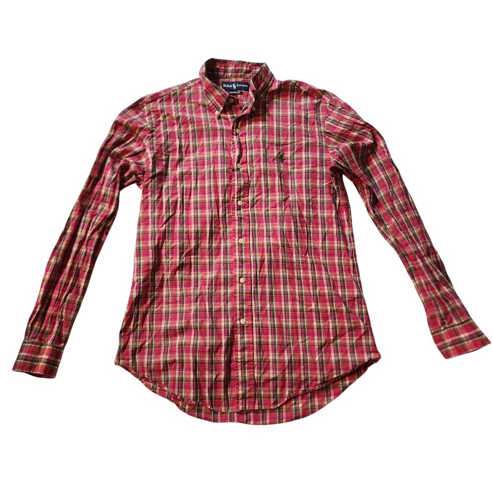 Ralph Lauren Custom‎ Fit Plaid Button Down Long Sleeve Shirt, Mens M